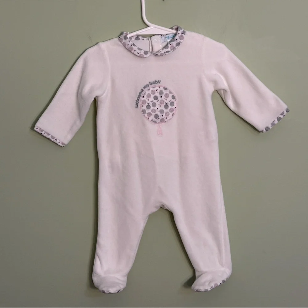 Obaibi White Velour Baby Sleeper 6M Footed One Piece unisex